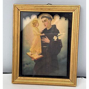 Religious Series No. 20 By Deltex Gold Frame Saint & Child Print 1930s Vintage